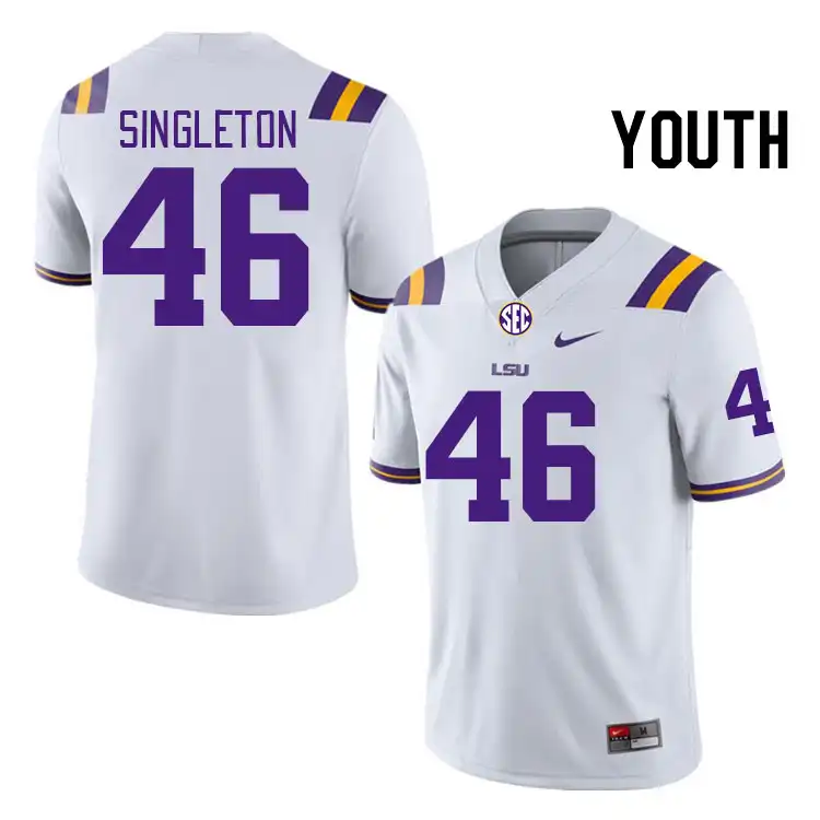 Youth LSU Tigers Tylen Singleton #46 White NCAA Football Jersey